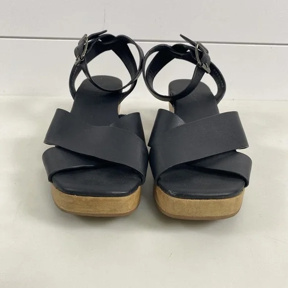 Everlane Shoes Womens Size 7 Sandals Clogs Platform Wooden Heel Buckle‎ Leather - Picture 2 of 15